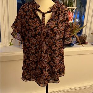 Ralph Lauren Black and Purple Floral Blouse